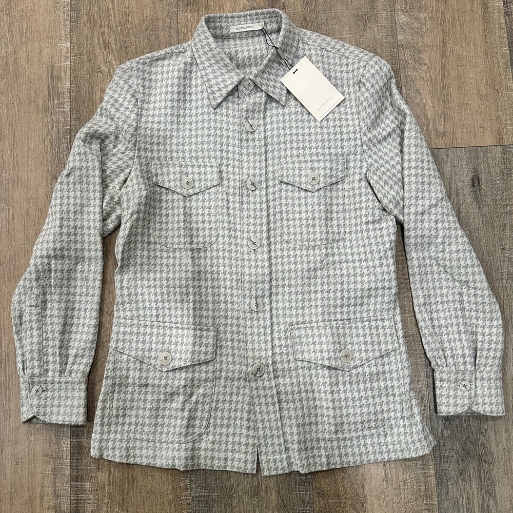 New with tags Suitsupply grey houndstooth shirt jacket, size 36R
